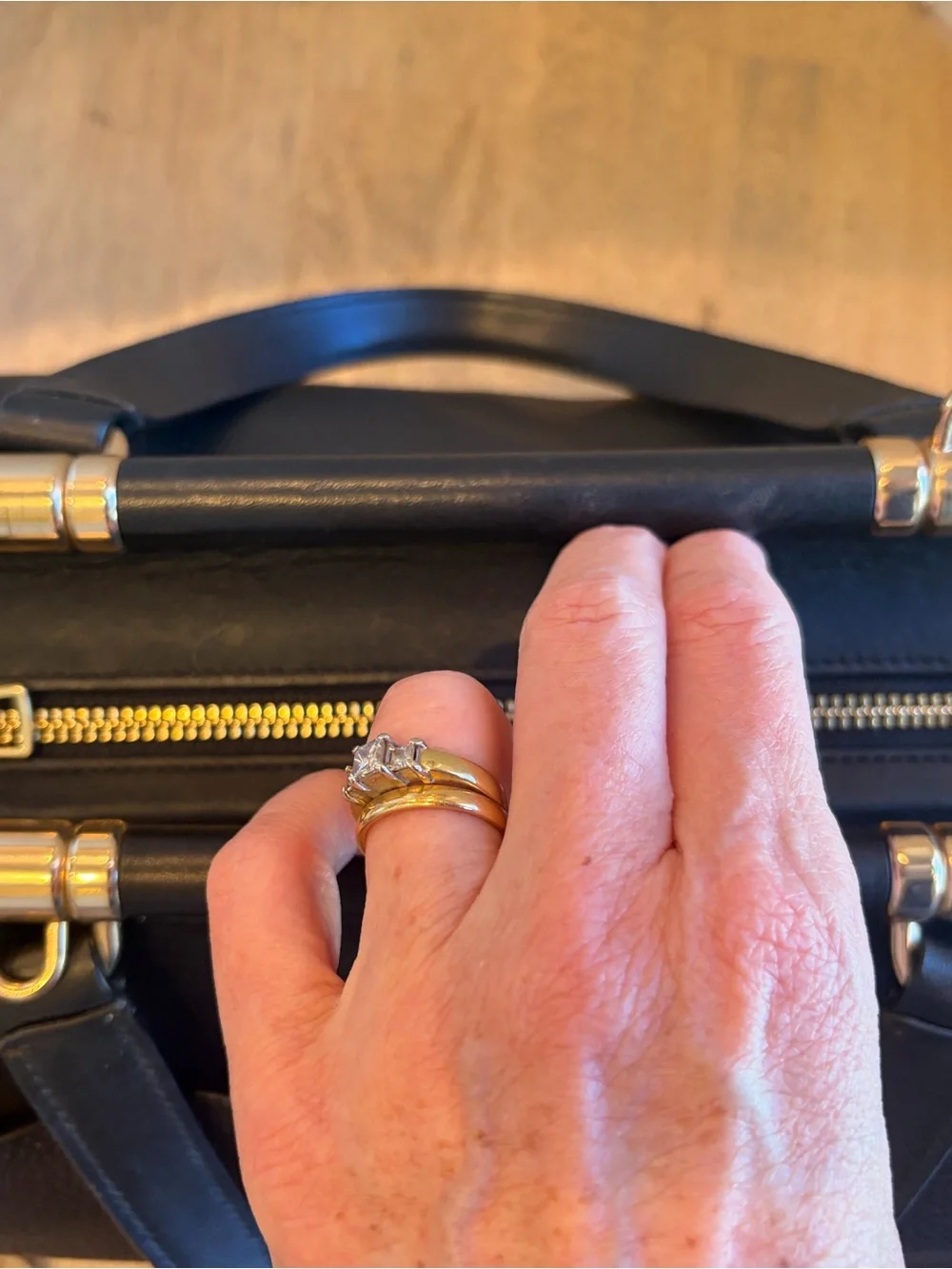 Coach Grace Black pebbled/smooth Leather Satchel with Gold Hardware